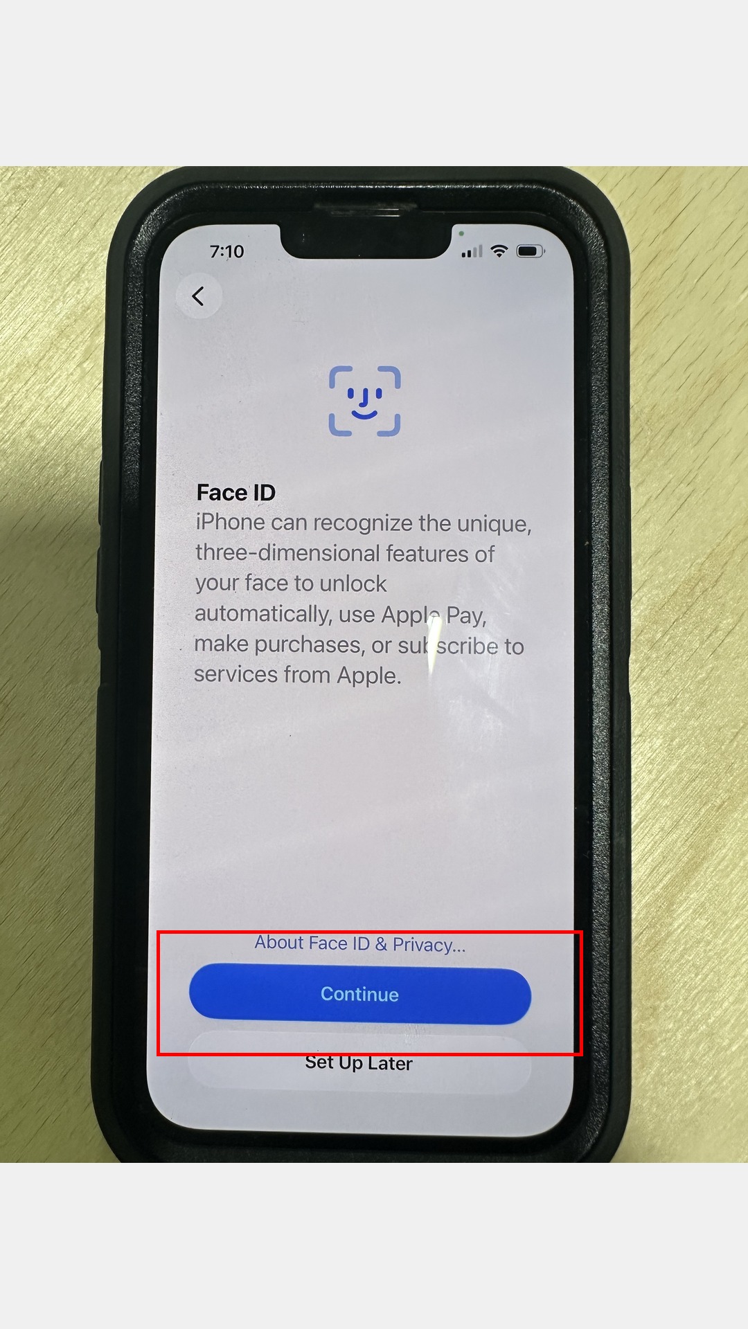 Face ID setup screen