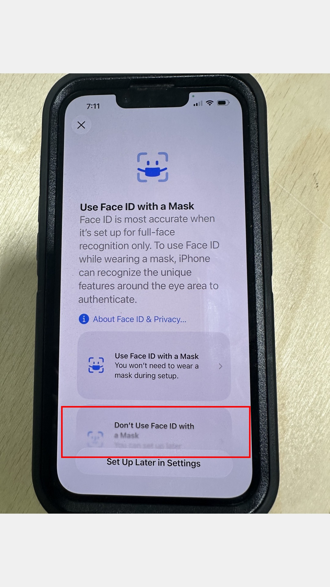 Face ID with mask option