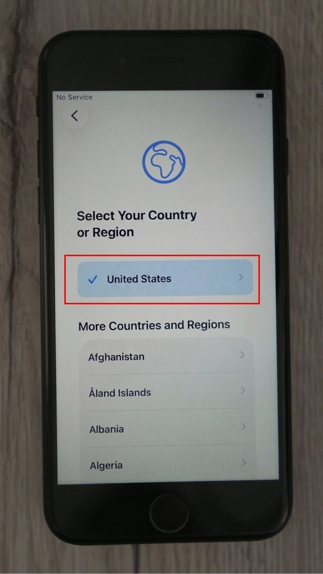 Country selection - United States