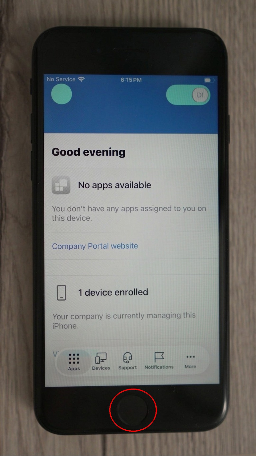 Company Portal home - press Home button