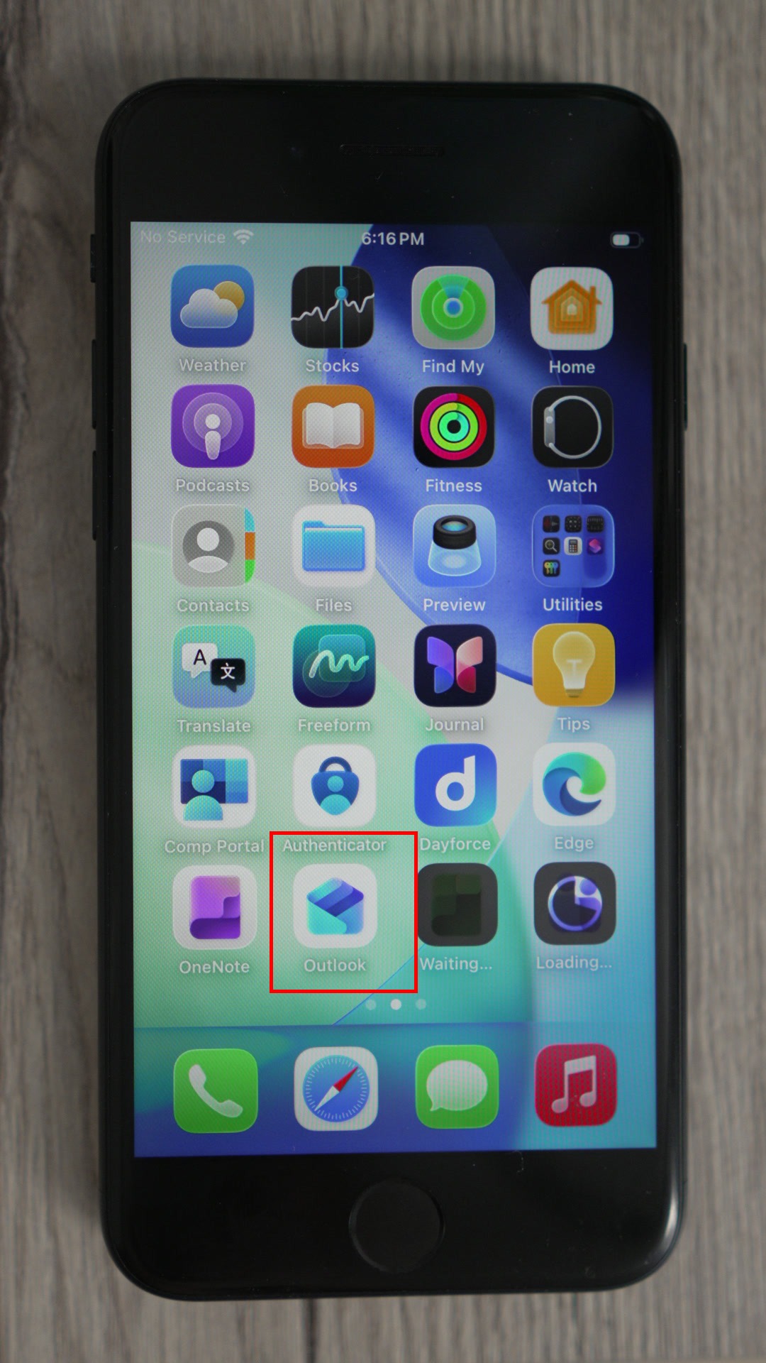 Home screen - tap Outlook