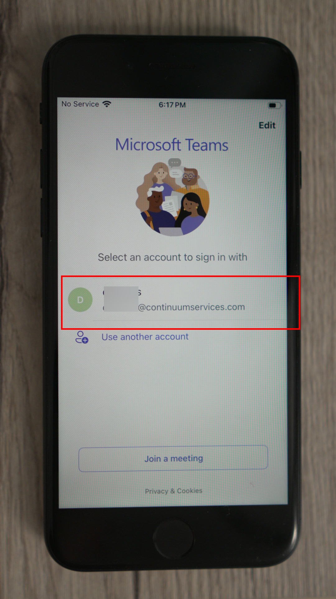 Teams account picker