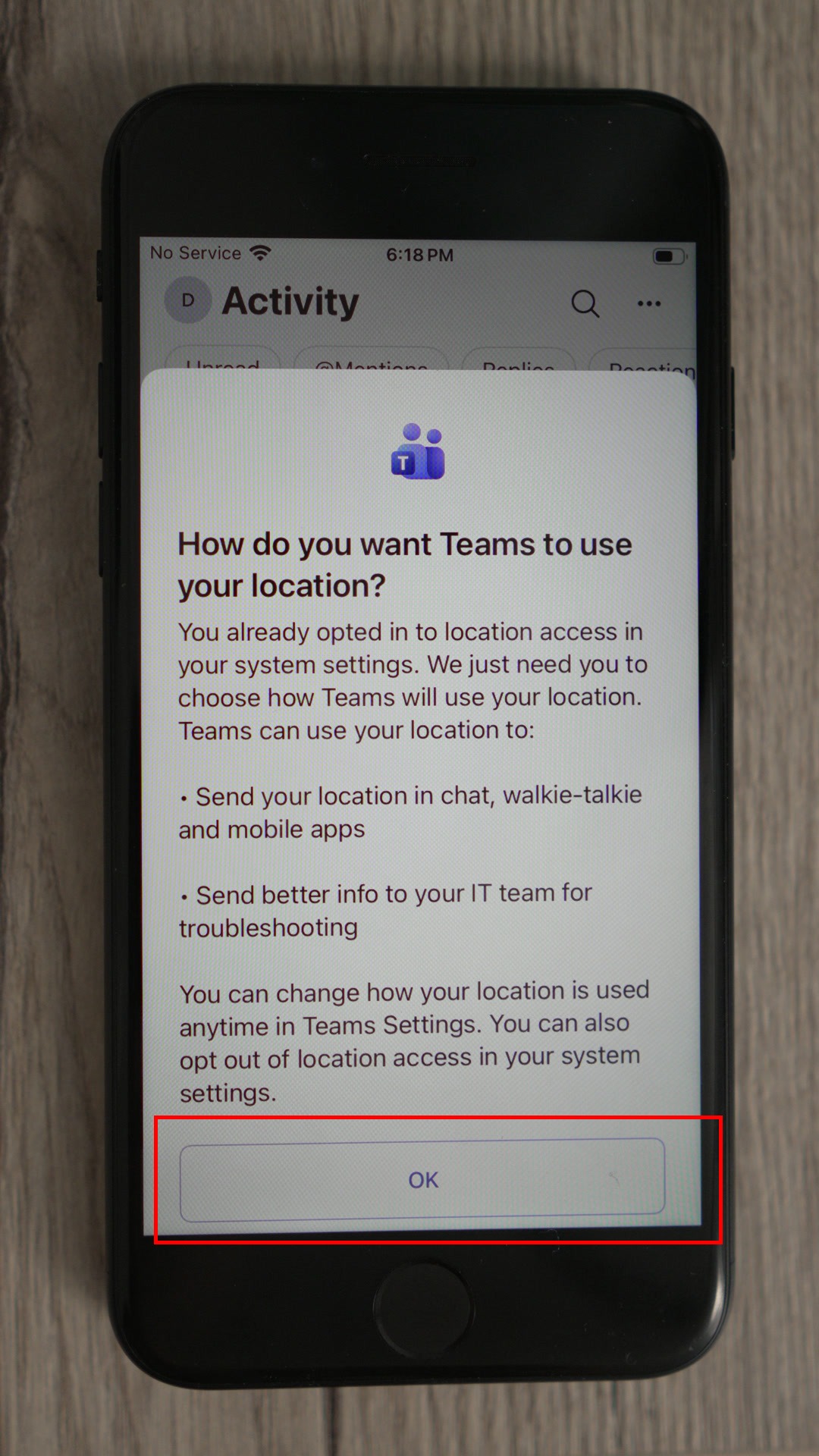 Teams location usage
