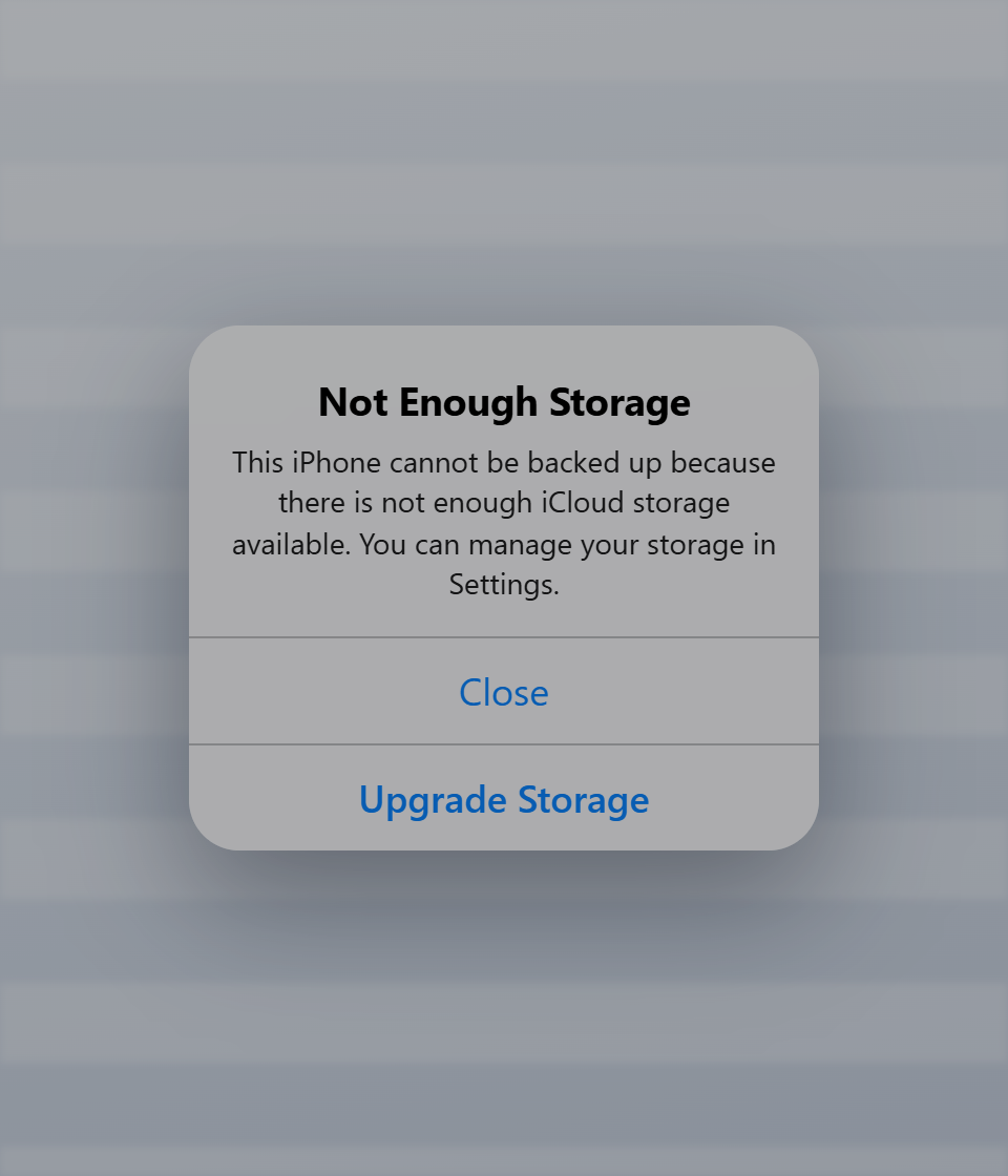 Not Enough iCloud Storage message