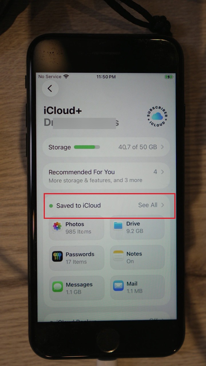 iCloud screen, Saved to iCloud See All