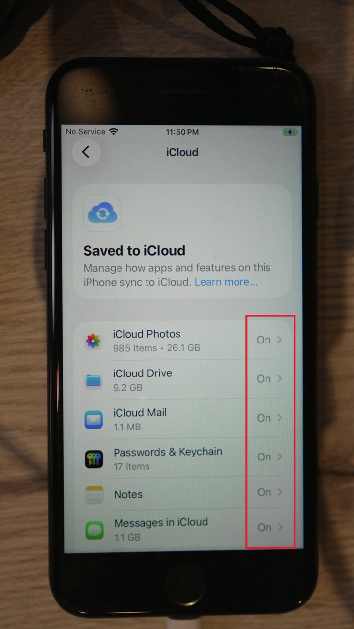 Saved to iCloud list, toggles On